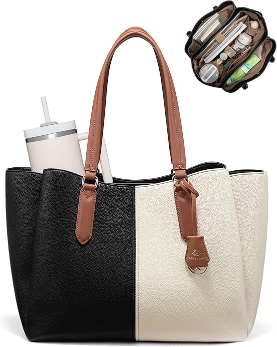 LOVEVOOK Laptop Tote Bag for Women 15.6 Black color